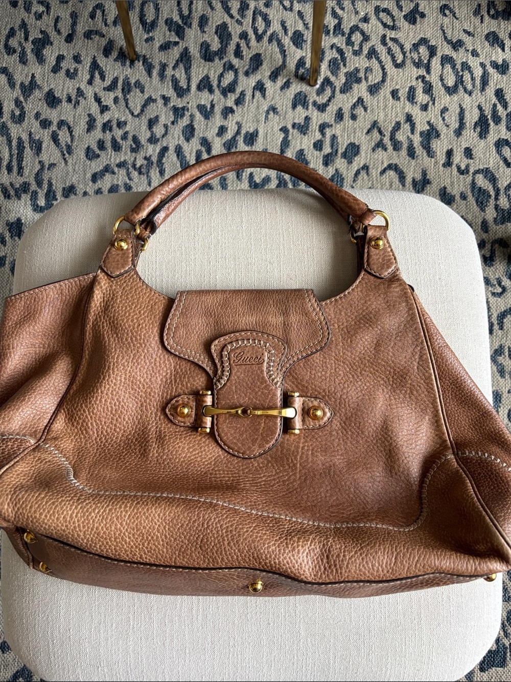 Gucci Tan Brown Pebbled Leather Shoulder Bag with Gold Hardware Horsebit
